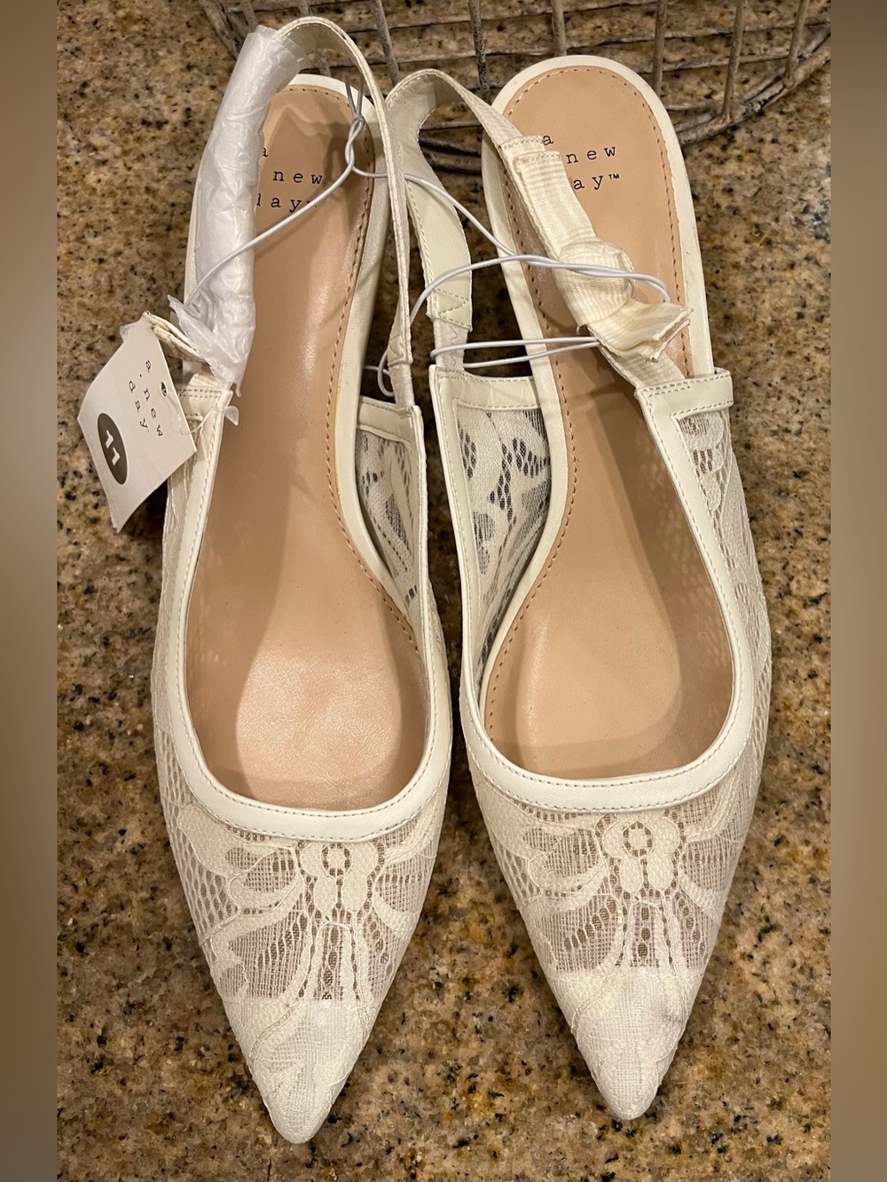 a new day Cream Lace Pointed Slingback Flats